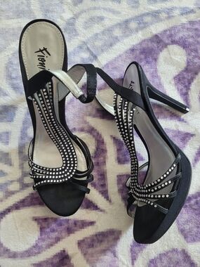 FIONI Clothing Black Rhinestone Strappy Stiletto Sandals